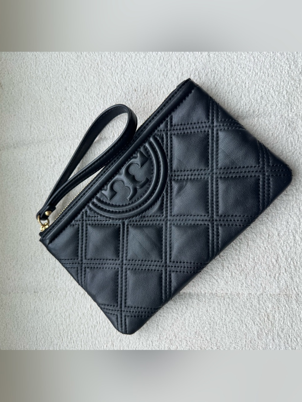 Tory Burch Black Quilted Logo Wristlet